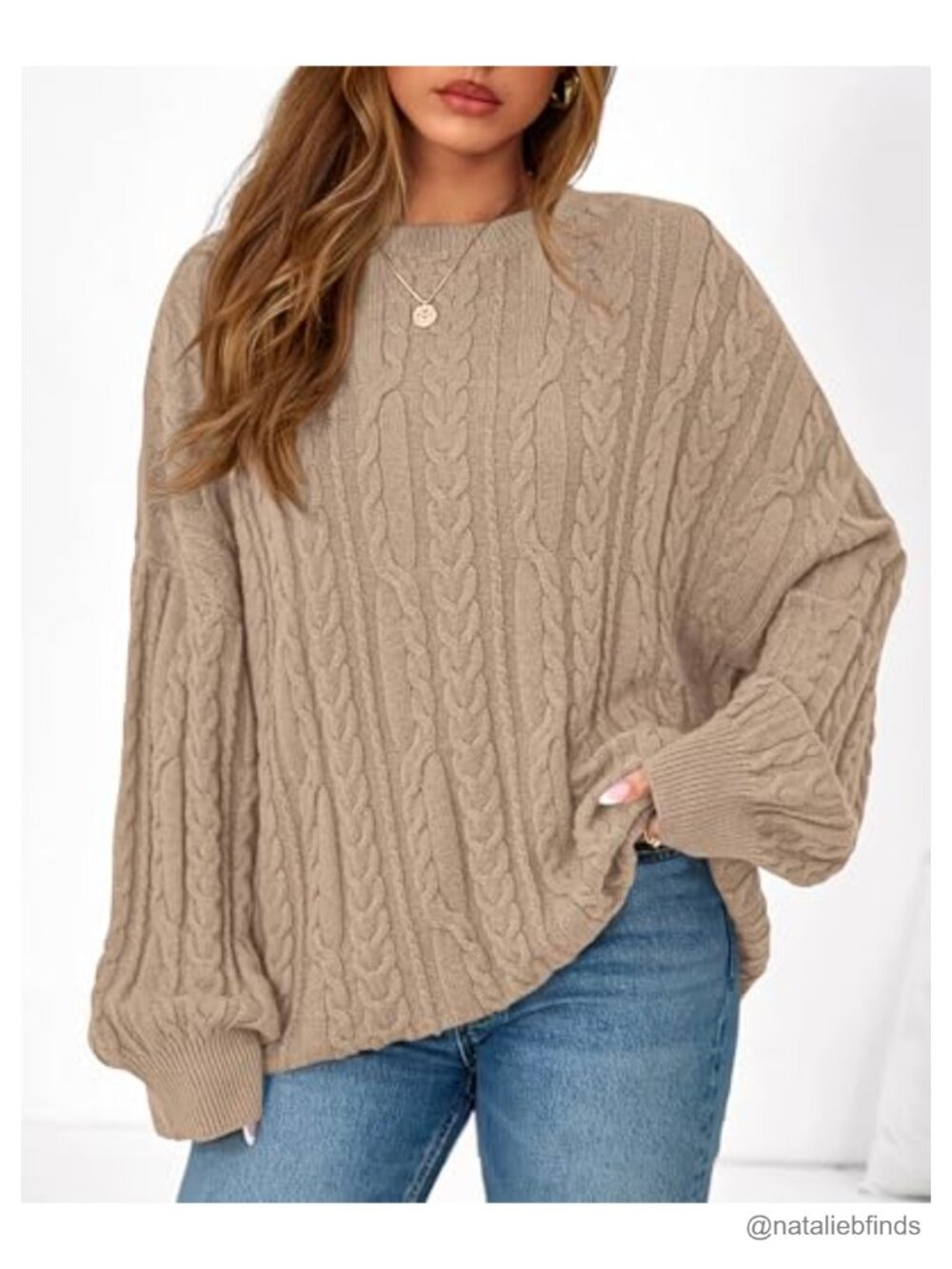 Oversized Chunky Cable Knit Sweater Women Crewneck Pullover - Picture 2 of 6